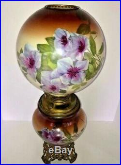 Gone With The Wind Parlor Lamp (gwtw)- Hand Painted Lavender Clematis Vine