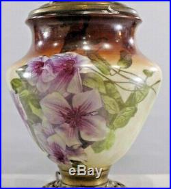 Gone With The Wind Parlor Lamp (gwtw)- Hand Painted Lavender Clematis Vine