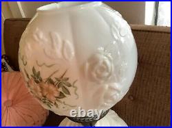 Gone with the Wind Lamp Embossed milk glass hand painted Vintage floral gwtw