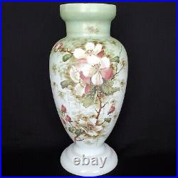 Gorgeous Large Antique Victorian Glass Vase Hand Painted Roses & Rose Buds 13.5