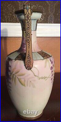 Gorgeous Nippon 9 Wisteria Moriage Decorations Two Handles Vase Mark#47