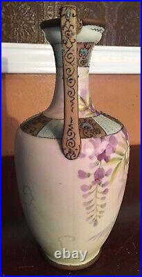 Gorgeous Nippon 9 Wisteria Moriage Decorations Two Handles Vase Mark#47