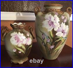 Gorgeous Nippon 9 Wisteria Moriage Decorations Two Handles Vase Mark#47