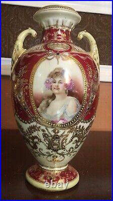 Gorgeous Nippon 9 Wisteria Moriage Decorations Two Handles Vase Mark#47