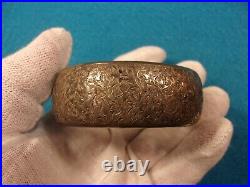 Gorgeous Vtg Antique Victorian Hand Carved Sterling Silver Wide & Hinged Bangle