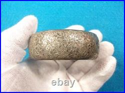 Gorgeous Vtg Antique Victorian Hand Carved Sterling Silver Wide & Hinged Bangle