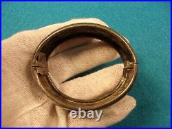 Gorgeous Vtg Antique Victorian Hand Carved Sterling Silver Wide & Hinged Bangle