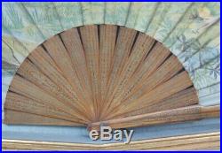 Guilt Framed Antique Painted Hand Fan Victorian C 19th E20th