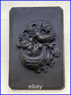 Gutta Percha Plaque Birds Nest Hand Carved Victorian Belt/Box Part Antique
