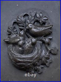 Gutta Percha Plaque Birds Nest Hand Carved Victorian Belt/Box Part Antique