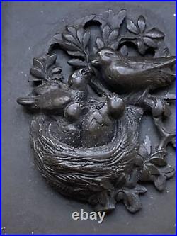 Gutta Percha Plaque Birds Nest Hand Carved Victorian Belt/Box Part Antique
