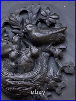 Gutta Percha Plaque Birds Nest Hand Carved Victorian Belt/Box Part Antique