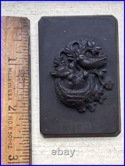 Gutta Percha Plaque Birds Nest Hand Carved Victorian Belt/Box Part Antique