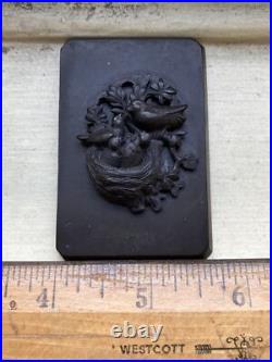 Gutta Percha Plaque Birds Nest Hand Carved Victorian Belt/Box Part Antique