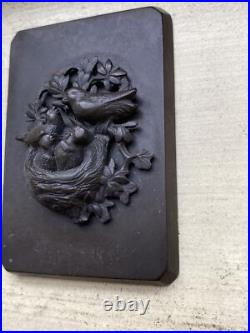 Gutta Percha Plaque Birds Nest Hand Carved Victorian Belt/Box Part Antique