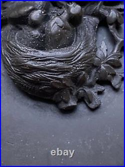 Gutta Percha Plaque Birds Nest Hand Carved Victorian Belt/Box Part Antique