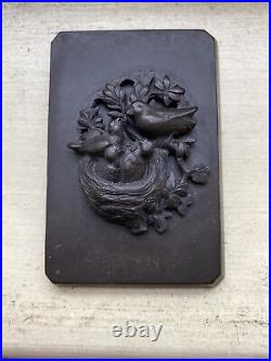 Gutta Percha Plaque Birds Nest Hand Carved Victorian Belt/Box Part Antique