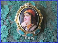 Gypsy Portrait Swivel Brooch, Victorian Hand-Painted Portrait Locket Brooch