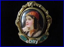 Gypsy Portrait Swivel Brooch, Victorian Hand-Painted Portrait Locket Brooch