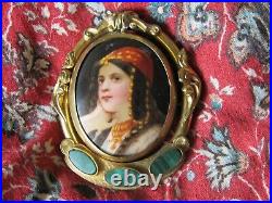 Gypsy Portrait Swivel Brooch, Victorian Hand-Painted Portrait Locket Brooch