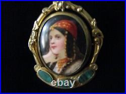 Gypsy Portrait Swivel Brooch, Victorian Hand-Painted Portrait Locket Brooch
