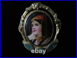 Gypsy Portrait Swivel Brooch, Victorian Hand-Painted Portrait Locket Brooch