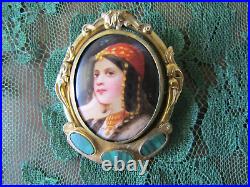 Gypsy Portrait Swivel Brooch, Victorian Hand-Painted Portrait Locket Brooch