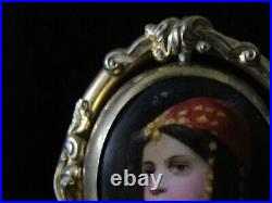 Gypsy Portrait Swivel Brooch, Victorian Hand-Painted Portrait Locket Brooch