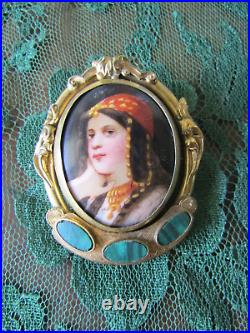 Gypsy Portrait Swivel Brooch, Victorian Hand-Painted Portrait Locket Brooch