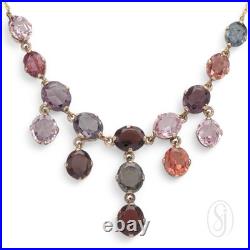 HARLEQUIN Victorian Antique 15K Gold Multi-Colour Natural Spinel Fringe Necklace