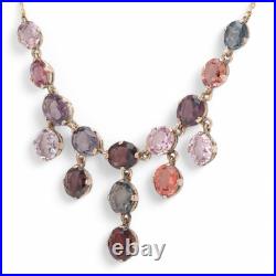 HARLEQUIN Victorian Antique 15K Gold Multi-Colour Natural Spinel Fringe Necklace