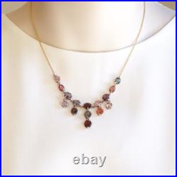 HARLEQUIN Victorian Antique 15K Gold Multi-Colour Natural Spinel Fringe Necklace