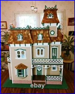HUGE OVER 42 TALL Hand Built 112 Wooden Victorian Mansion Dollhouse Vintage