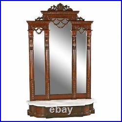 Hall Stand Hand Carved Mahogany Mirror Stand With White Solid Marble Shelf