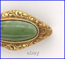 Hand Engraved 10k Yellow Gold Genuine Natural Turquoise Pin Jewelry (#J6049)