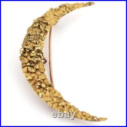Hand Made Victorian Era Crescent Moon Alaskan Gold Nugget Brooch 14-18k gold
