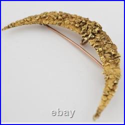 Hand Made Victorian Era Crescent Moon Alaskan Gold Nugget Brooch 14-18k gold