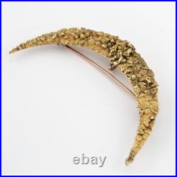 Hand Made Victorian Era Crescent Moon Alaskan Gold Nugget Brooch 14-18k gold