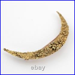 Hand Made Victorian Era Crescent Moon Alaskan Gold Nugget Brooch 14-18k gold