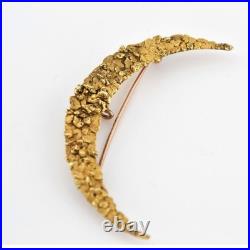 Hand Made Victorian Era Crescent Moon Alaskan Gold Nugget Brooch 14-18k gold