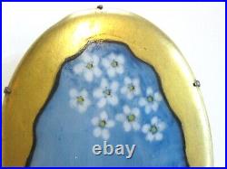 Hand Painted Oval Porcelain Victorian Forget Me Not Flower Floral Pin Brooch