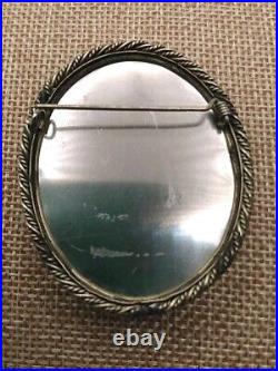 Hand Painted Portrait Mother Of Pearl Brooch Pin Victorian Lady Signed 2 x 1.75