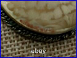 Hand Painted Portrait Mother Of Pearl Brooch Pin Victorian Lady Signed 2 x 1.75