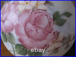 Hand Painted Roses Oil Lamp Shade Globe Gone With The Wind Vintage Signed
