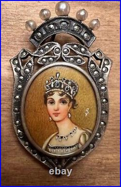 Hand Painted Victorian brooch. Possibly Empress Josephine De Beauharnais cameo