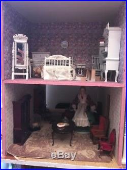Hand built Victorian Doll House. Green with white trim and brown roof