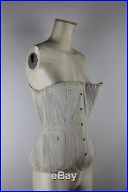 Hand embroidered 1870's-1880's Victorian era utility corset, Antique Corset