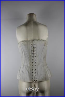 Hand embroidered 1870's-1880's Victorian era utility corset, Antique Corset