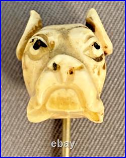 Handsome Antique Bulldog Stick Pin Hand Carved