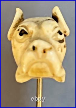 Handsome Antique Bulldog Stick Pin Hand Carved